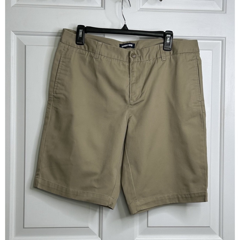 Lands End Chino Shorts Womens 12 Khaki Flat Front Preppy Outdoor Gorpcore Camp